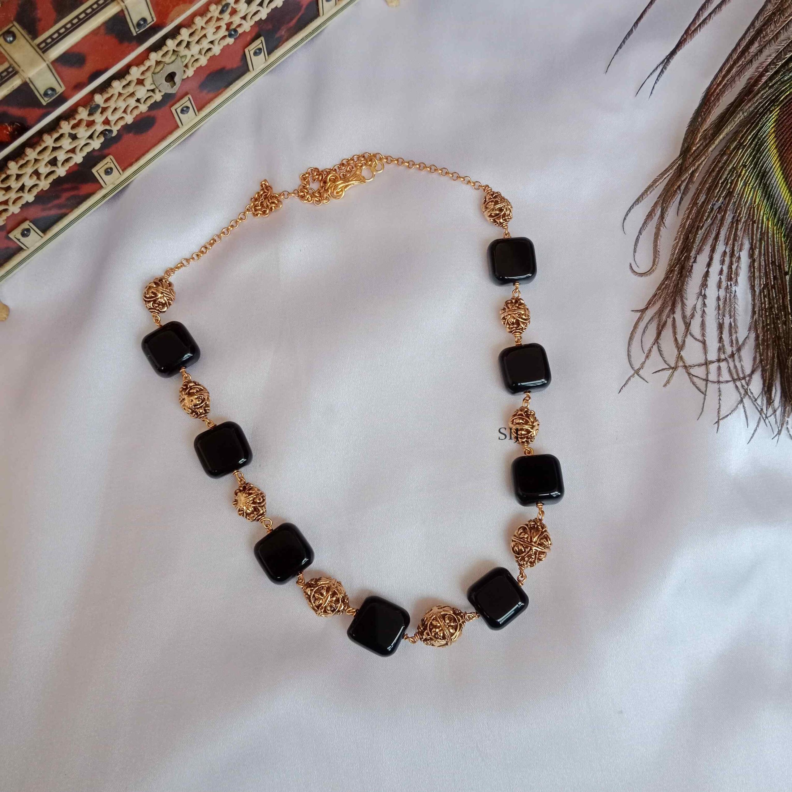 Antique Black Beads Necklace