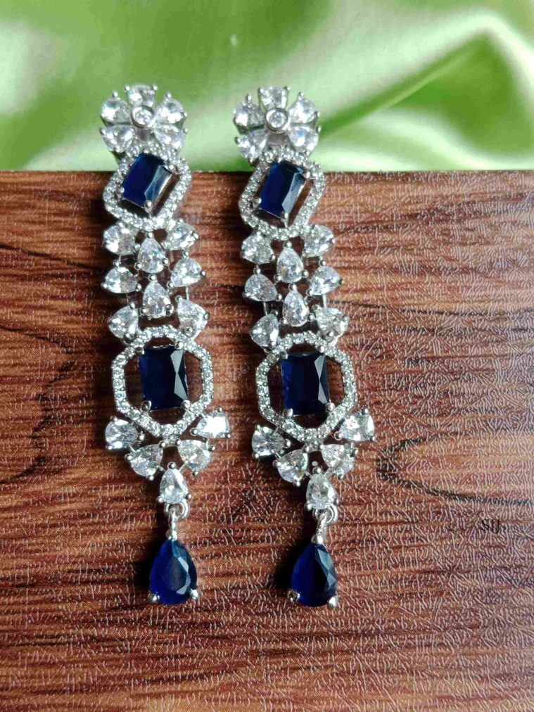 Sapphire AD Stones Long Earrings