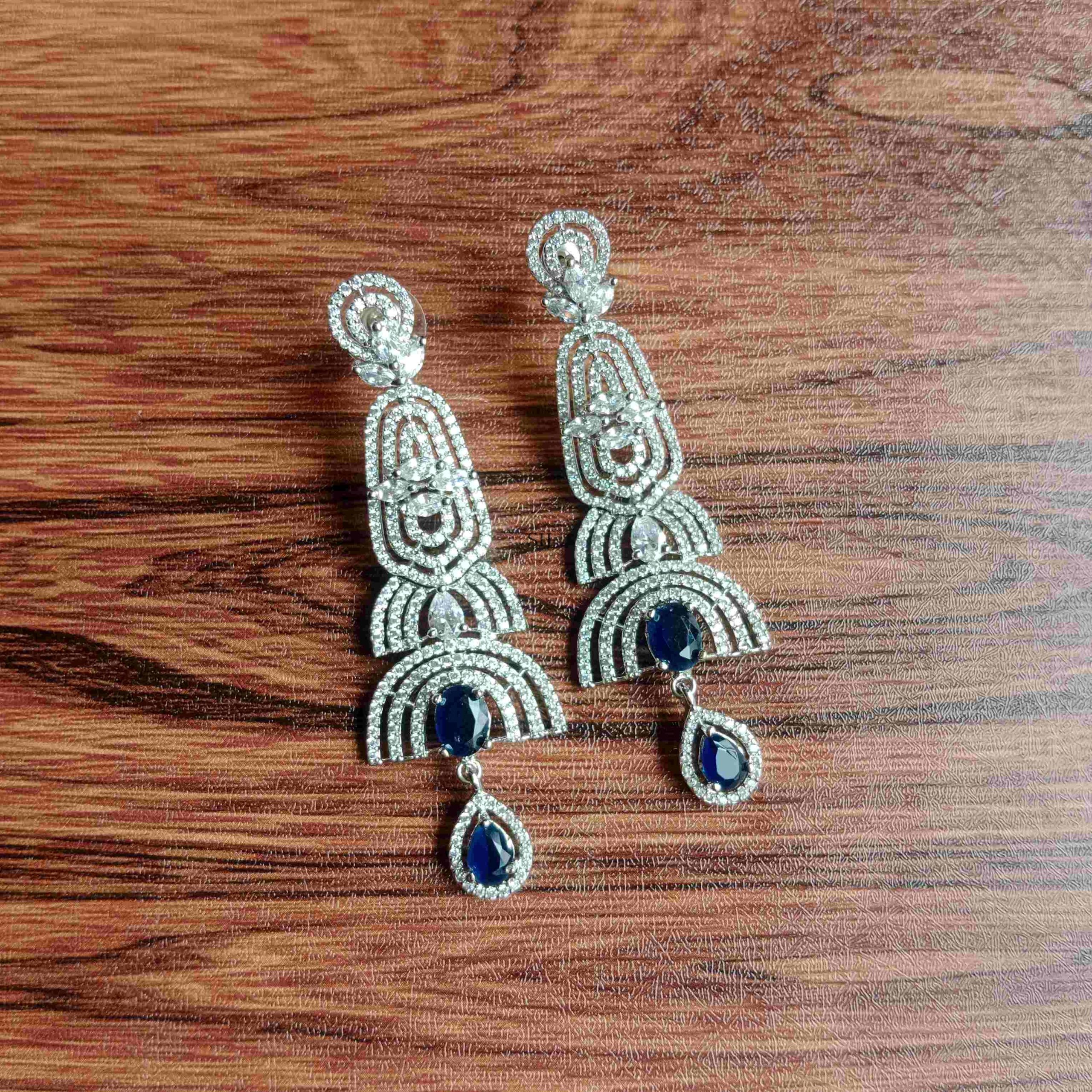 Artificial AD Sapphire Long Earrings