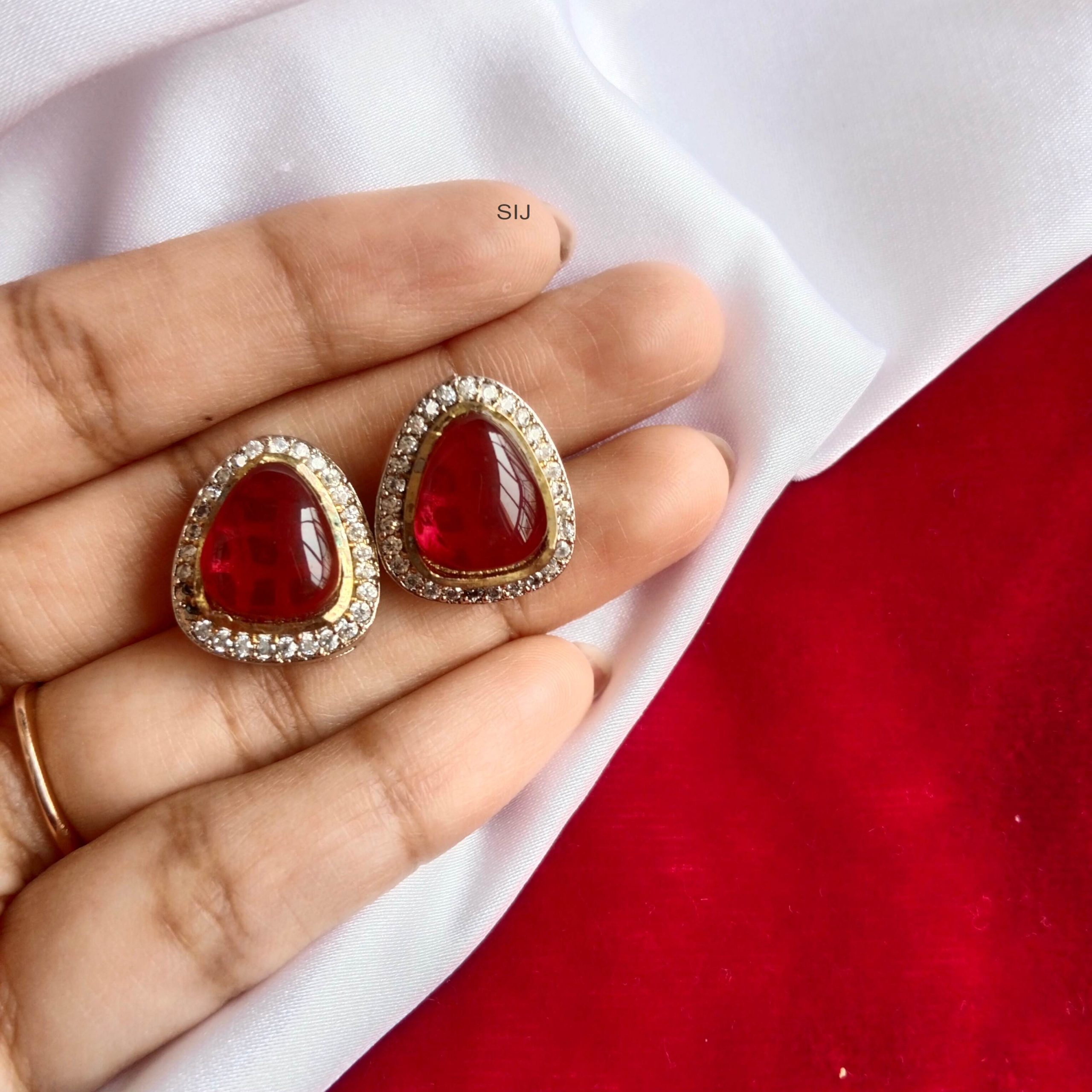 Triangle Shape Ruby Earrings