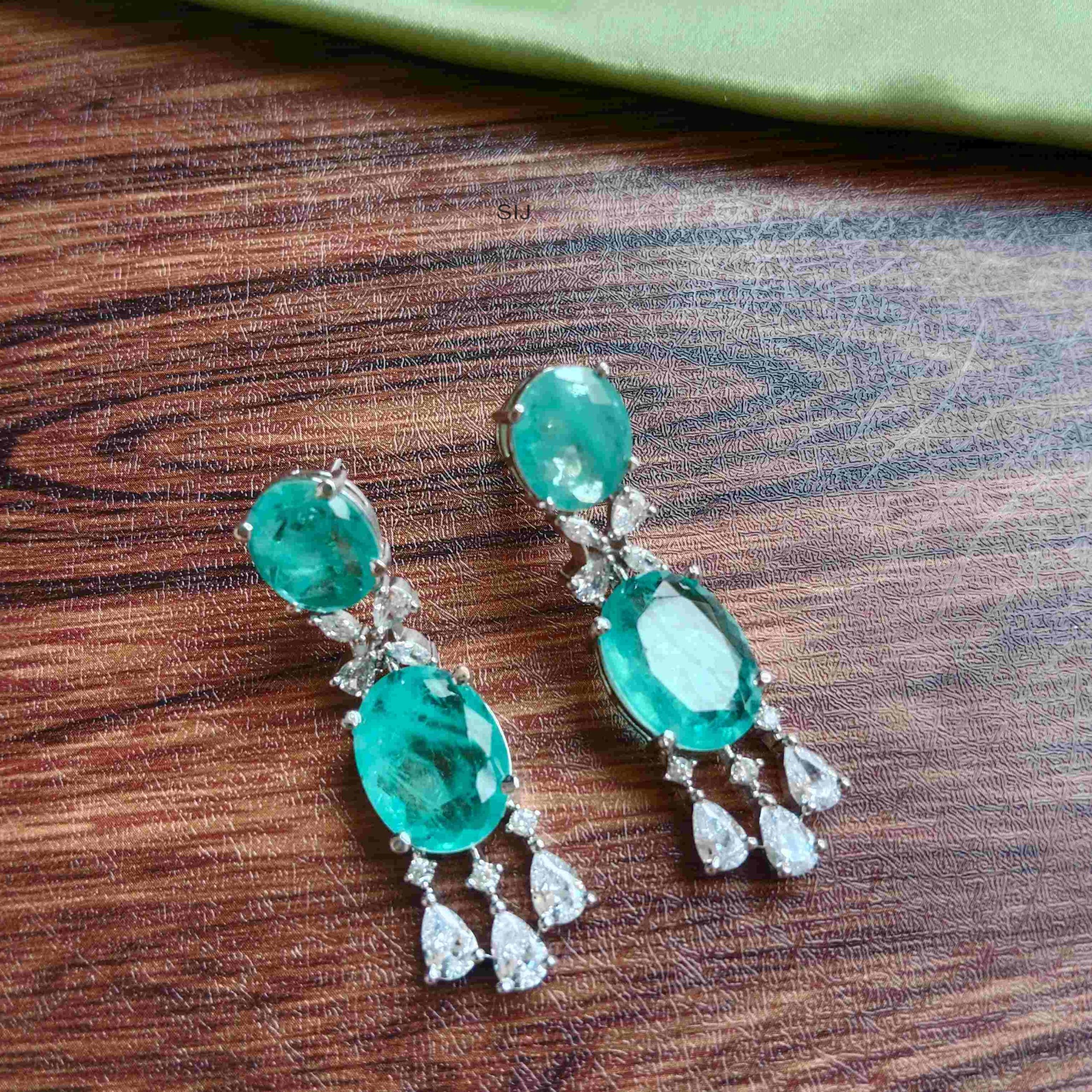 Green Double Stone Earrings with AD Stones Drops