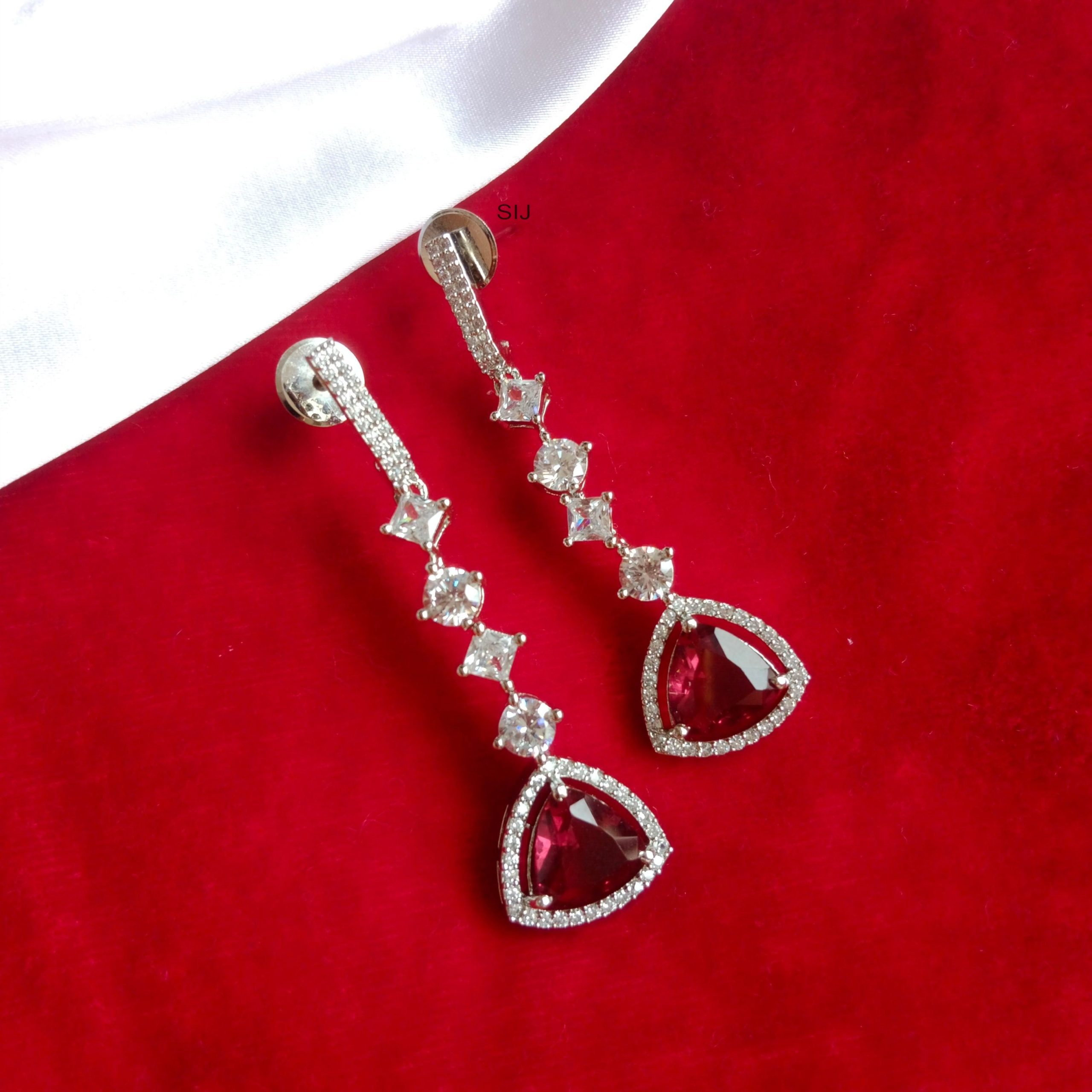 Solitaire AD Stones Earrings with Ruby Drop