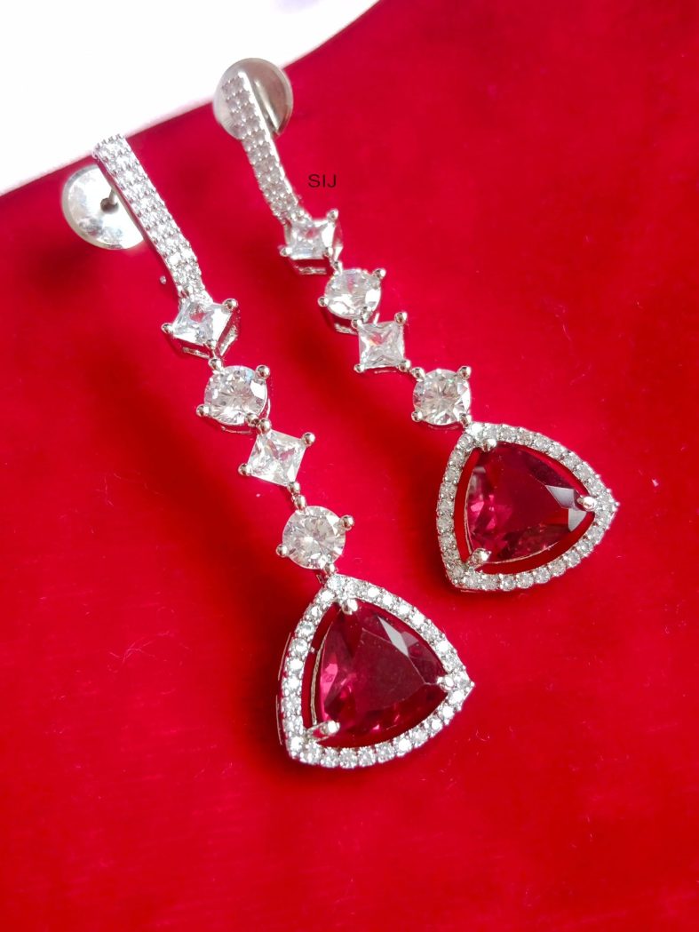 Solitaire AD Stones Earrings with Ruby Drop