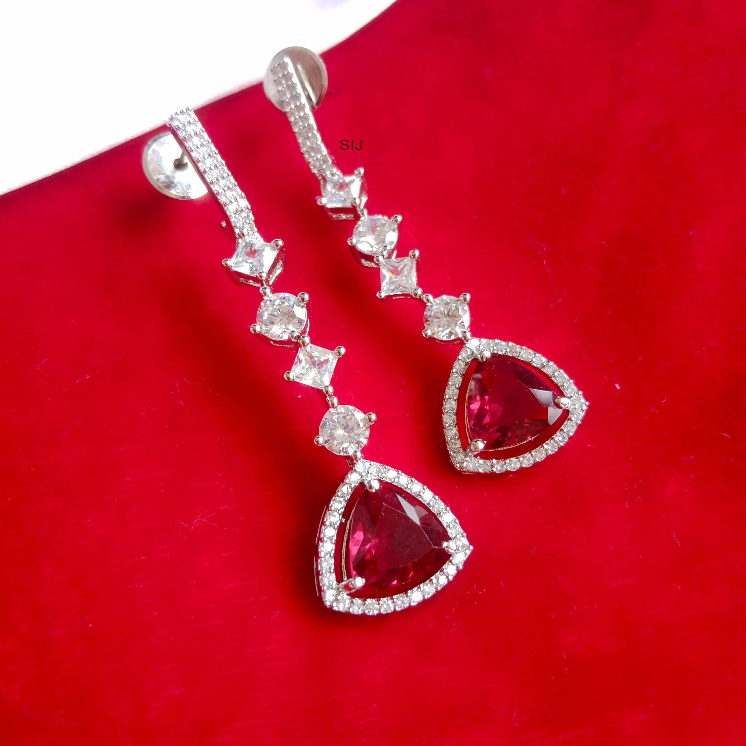 Solitaire AD Stones Earrings with Ruby Drop