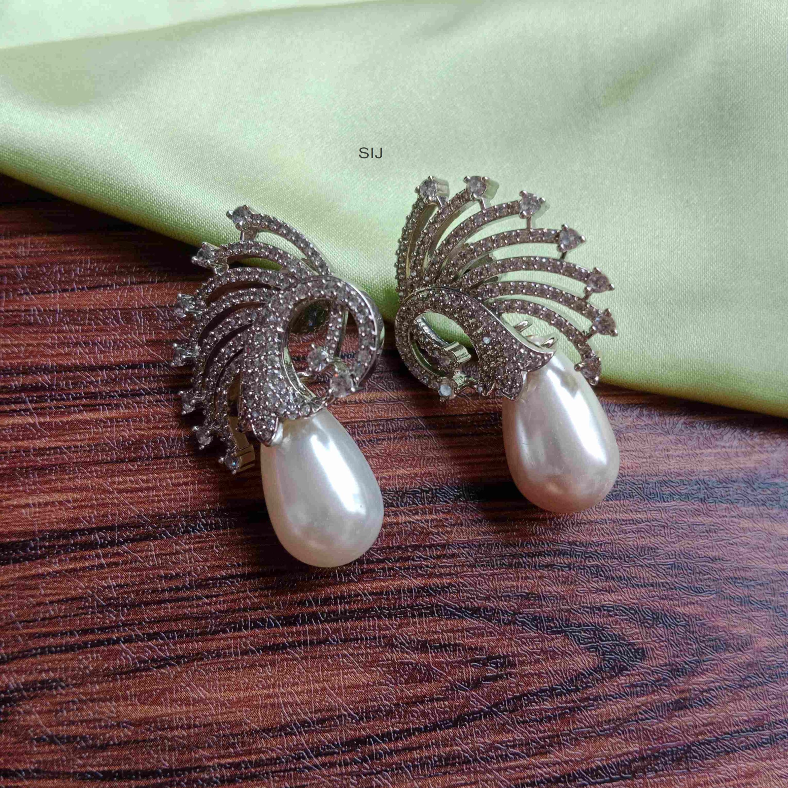 Peacock Design AD Stones Earrings with Pearl Drop
