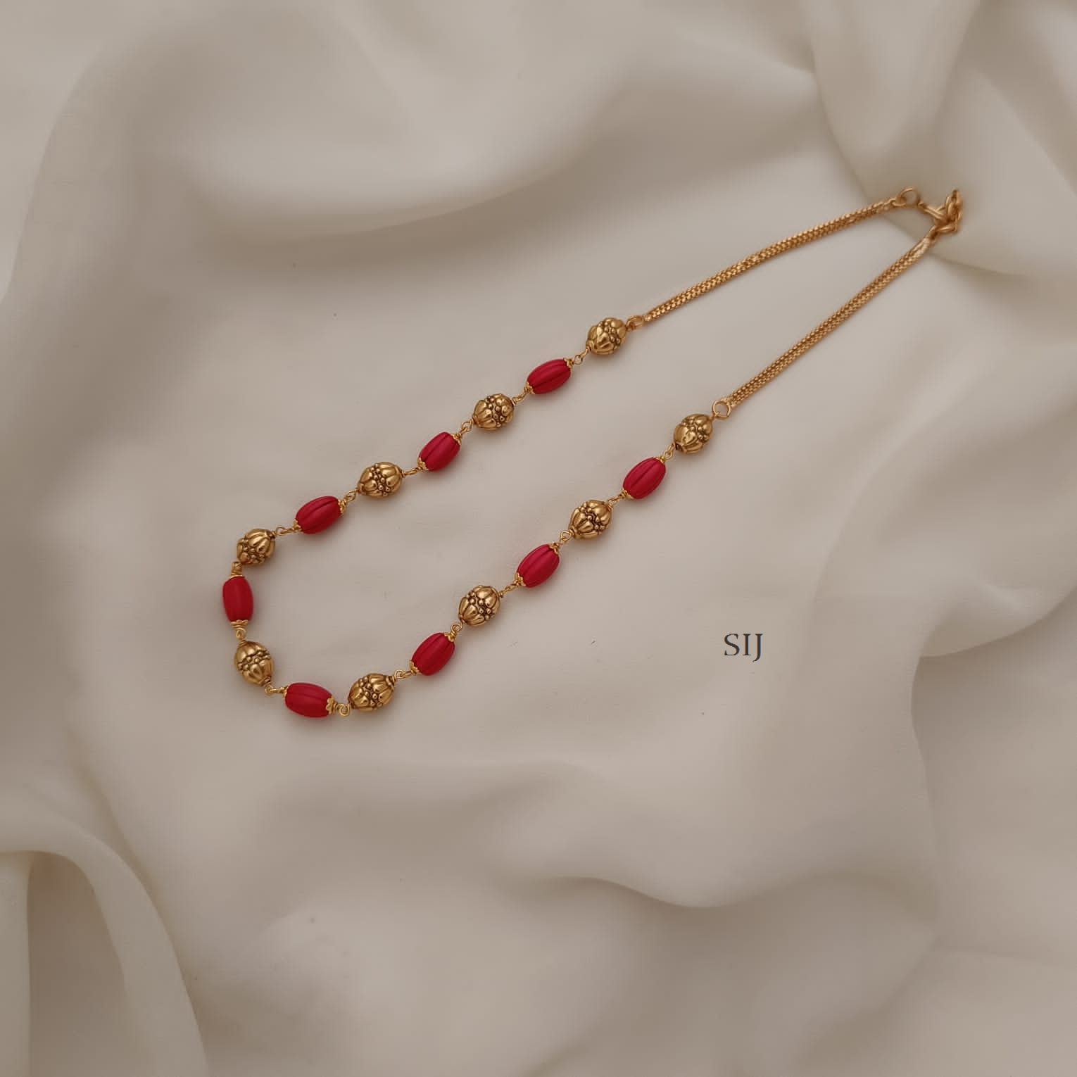 Imitation Gold And Coral Beaded Chain
