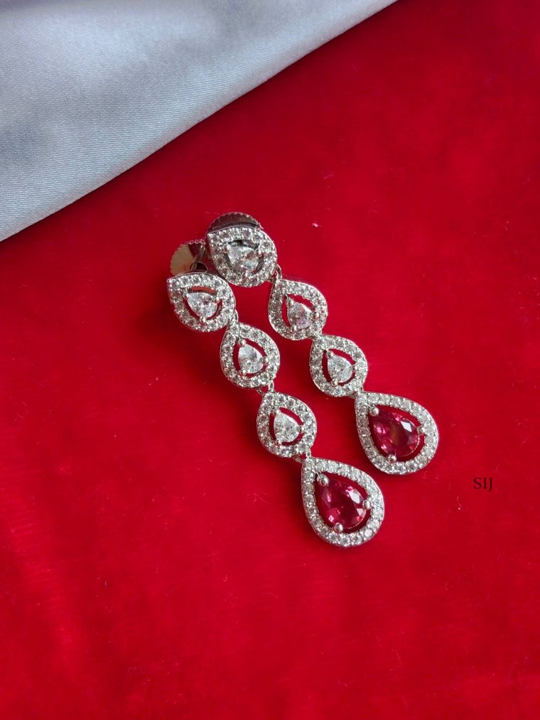 Three AD Stones With Ruby Drop Earrings