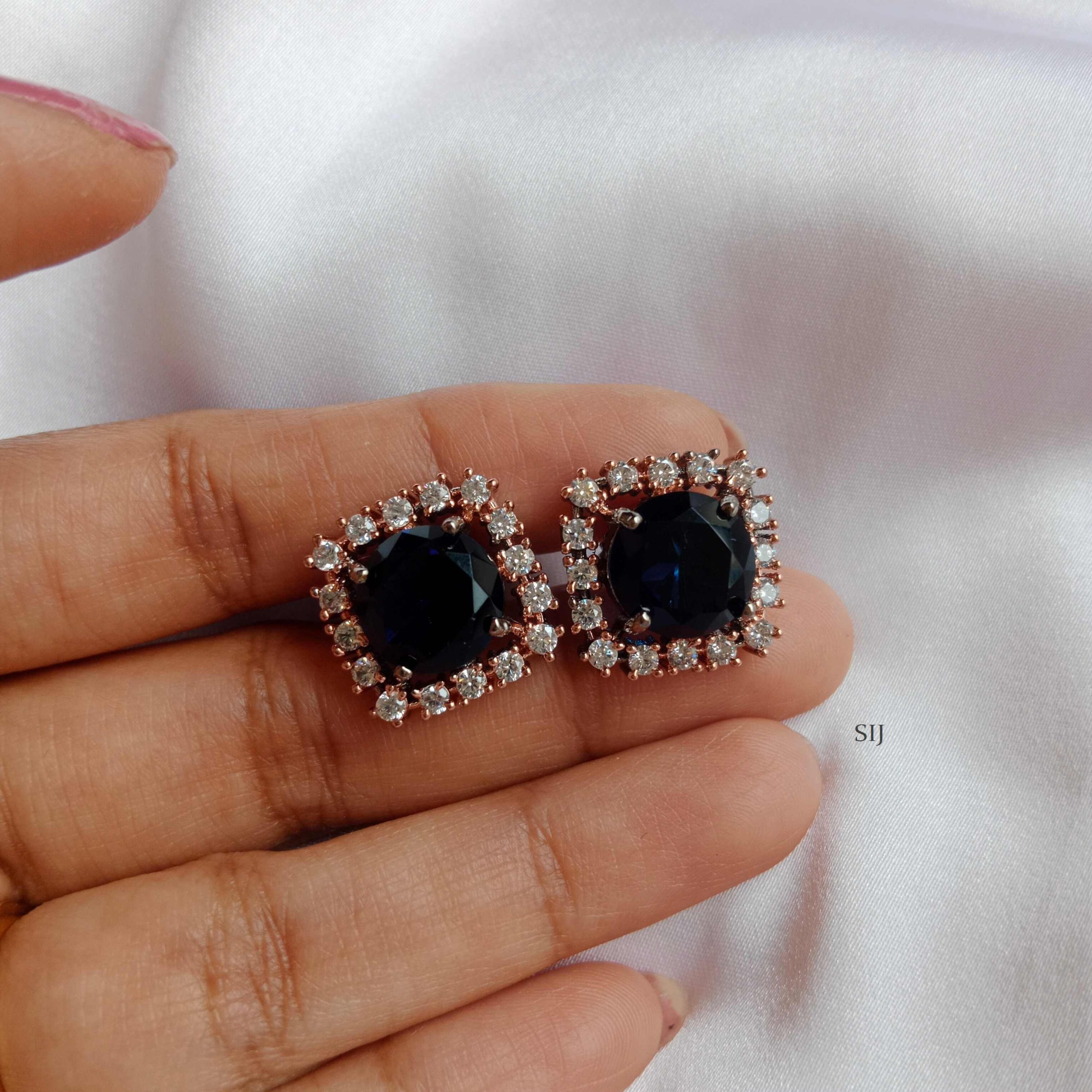 Sapphire And White AD Stones Stud