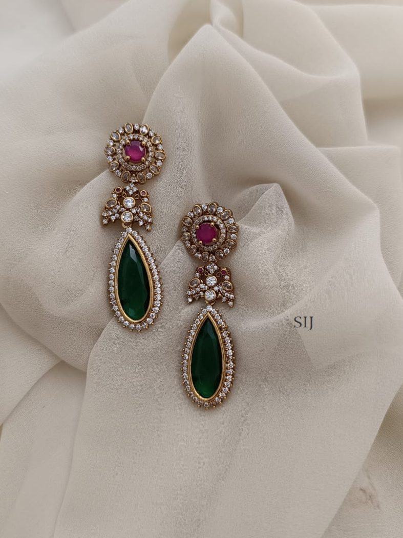 Imitation Long CZ Stones Matt Finish Earrings