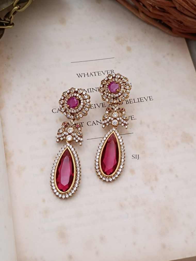 Artificial Long CZ Stones Matt Finish Earrings