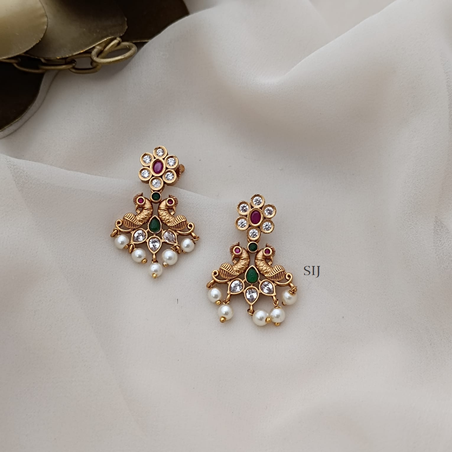 Dual Peacock Floral Earrings