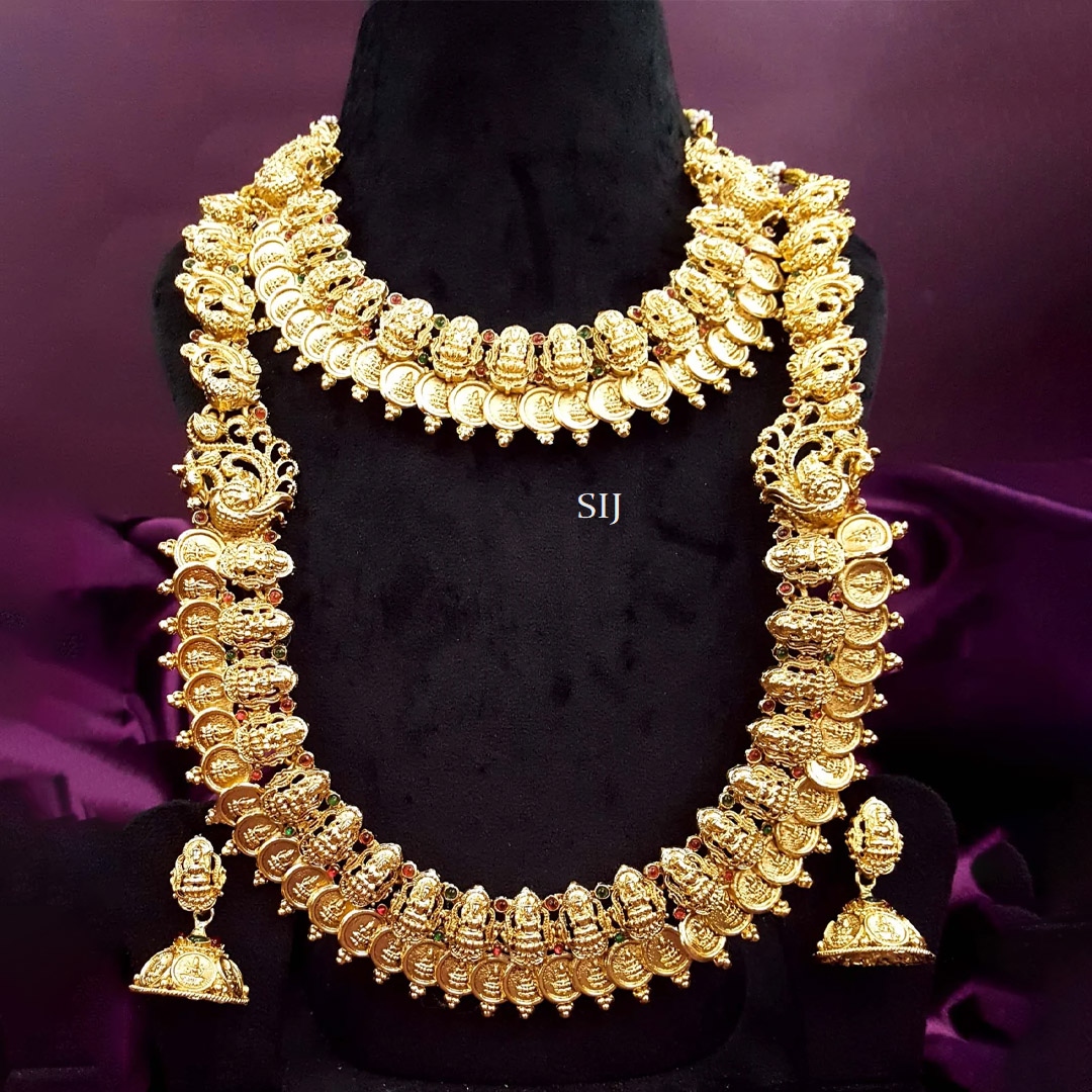 Gold Polish Kasula Lakshmi With Peacock Jewellery Set