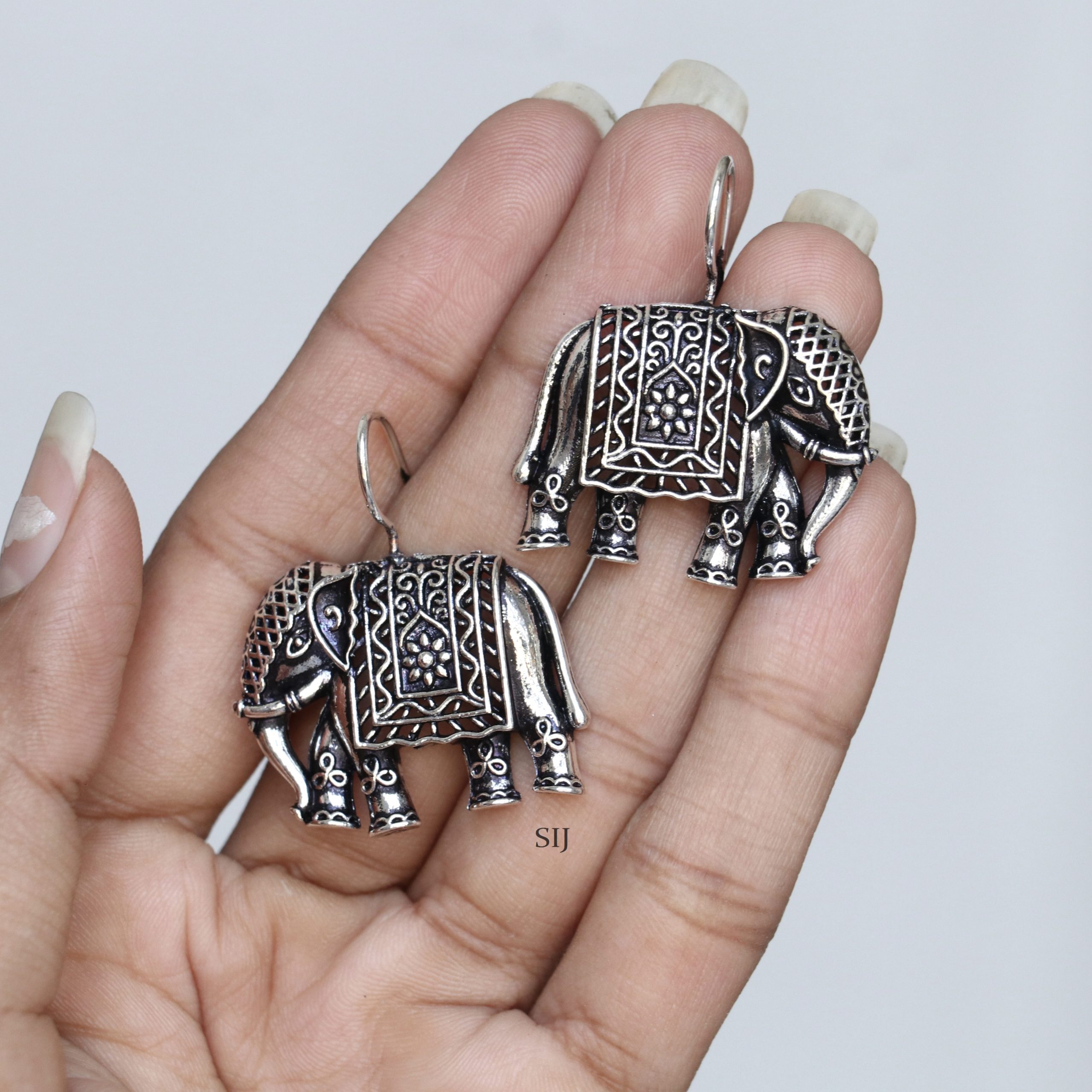 Elephant Drop Oxidised Silver Earrings
