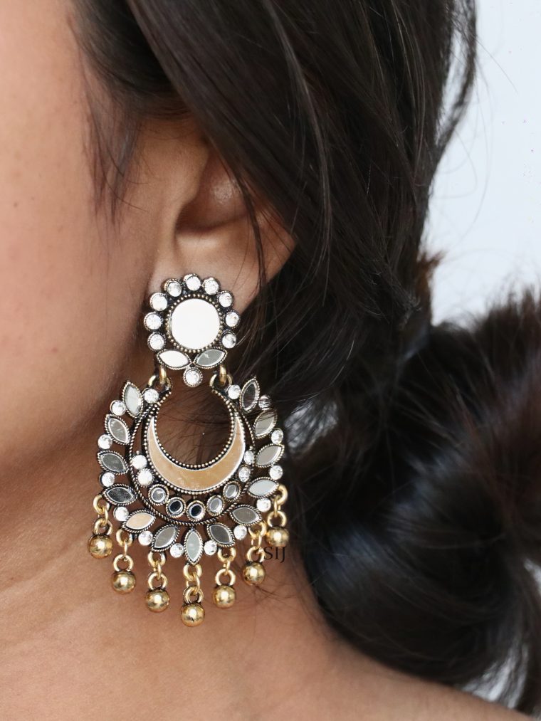 Oxidised Gold Plated Mirror Design Earrings