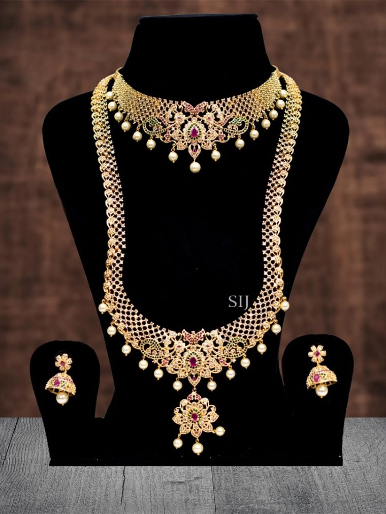 Imitation AD Stones Semi Bridal Set with Pearls