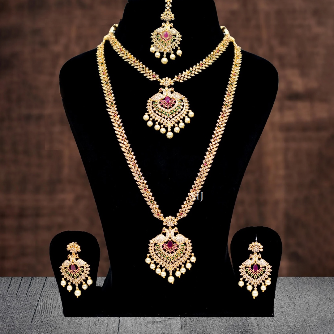 Gold Plated AD Stones Double Peacock Jewellery Set