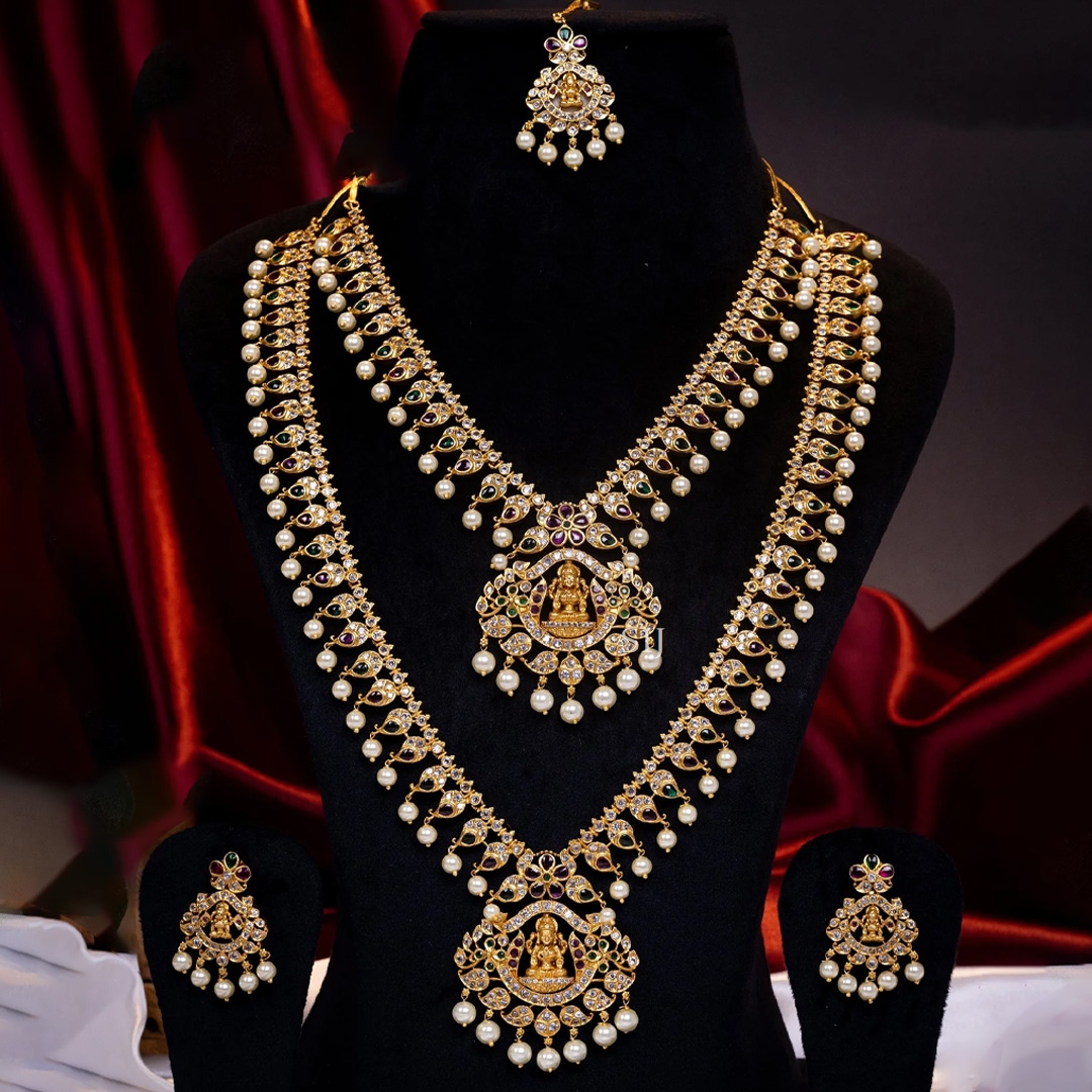 Gold Polish Lakshmi and Mango Design Bridal Jewellery Set