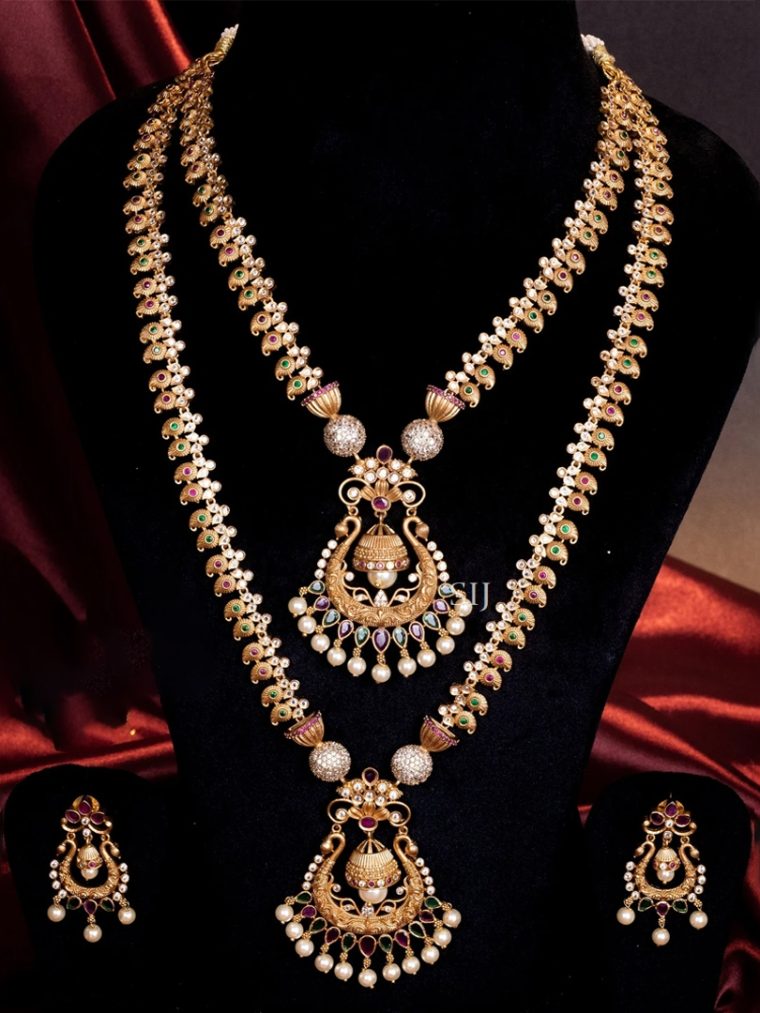 Imitation Mango Design Bridal Jewellery Set with Chand Bali Pendant