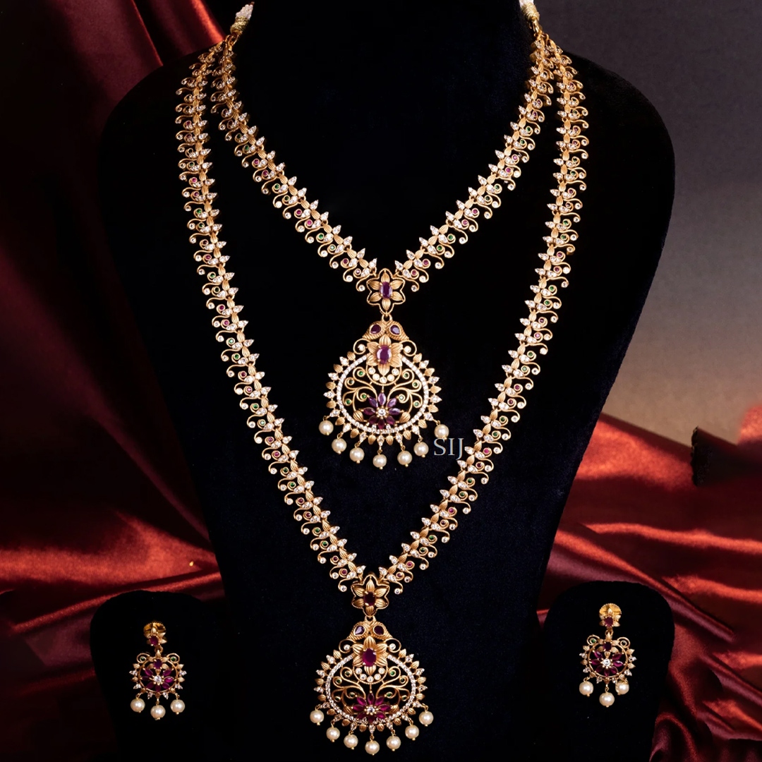 Gold Covering Multi Stones Floral Design Jewellery set