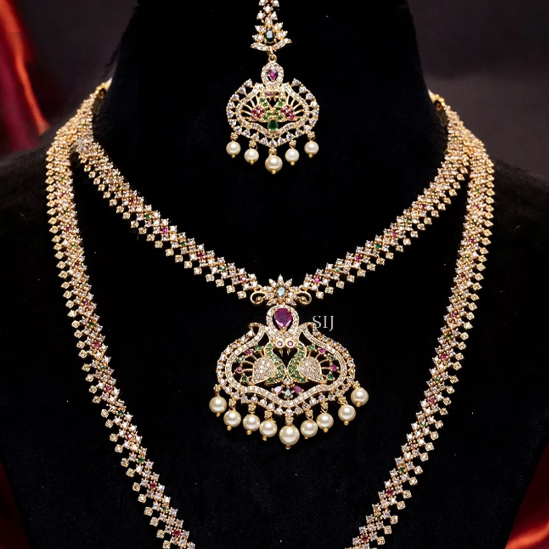Traditional Double Peacock AD Stones Bridal Jewellery Set