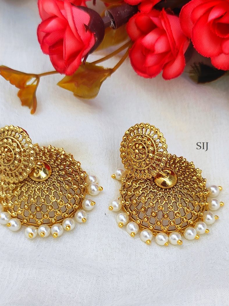 Gold Plated Jhumkas With Pearl Hangings