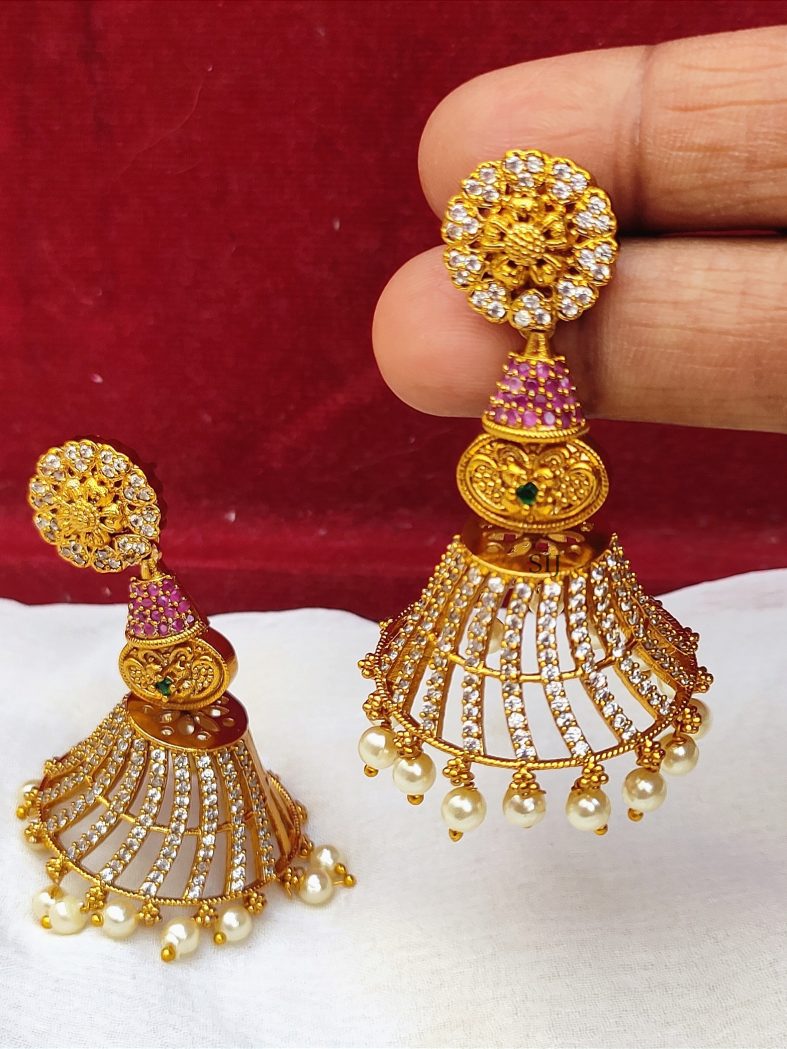 Imitation Spiral Design AD Stones Jhumkas