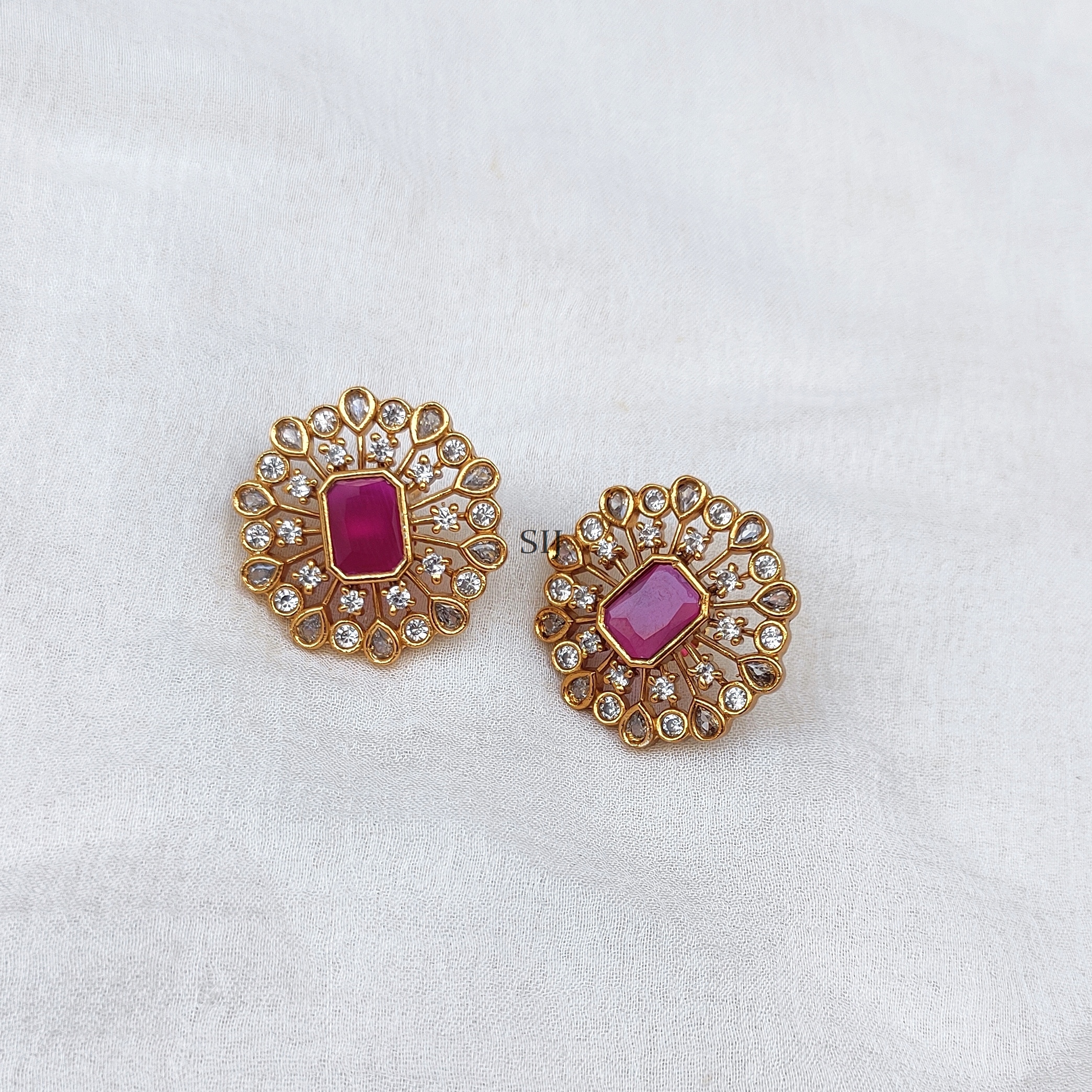 Artificial white&Ruby Stone Earrings