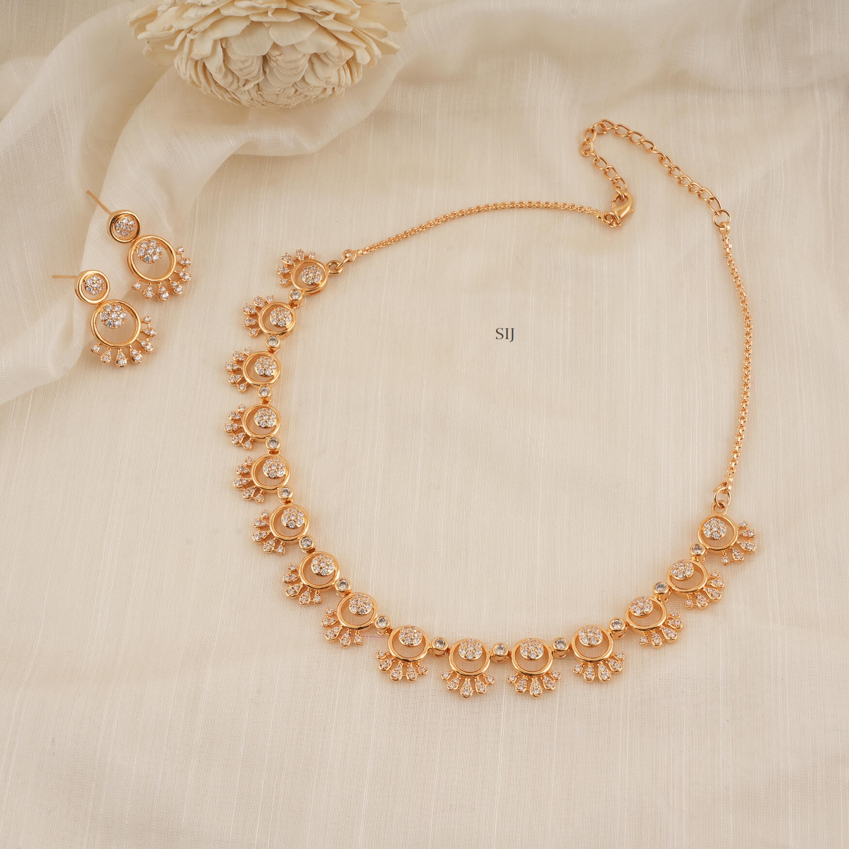 Gold Plated Round Design CZ Stones Necklace