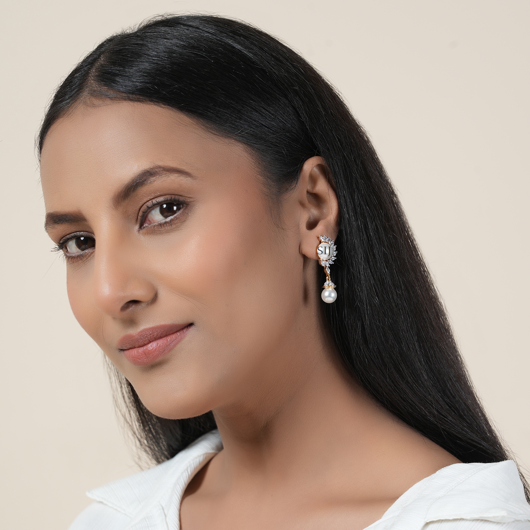 Gold Plated Pearl Drop CZ Stones Earrings