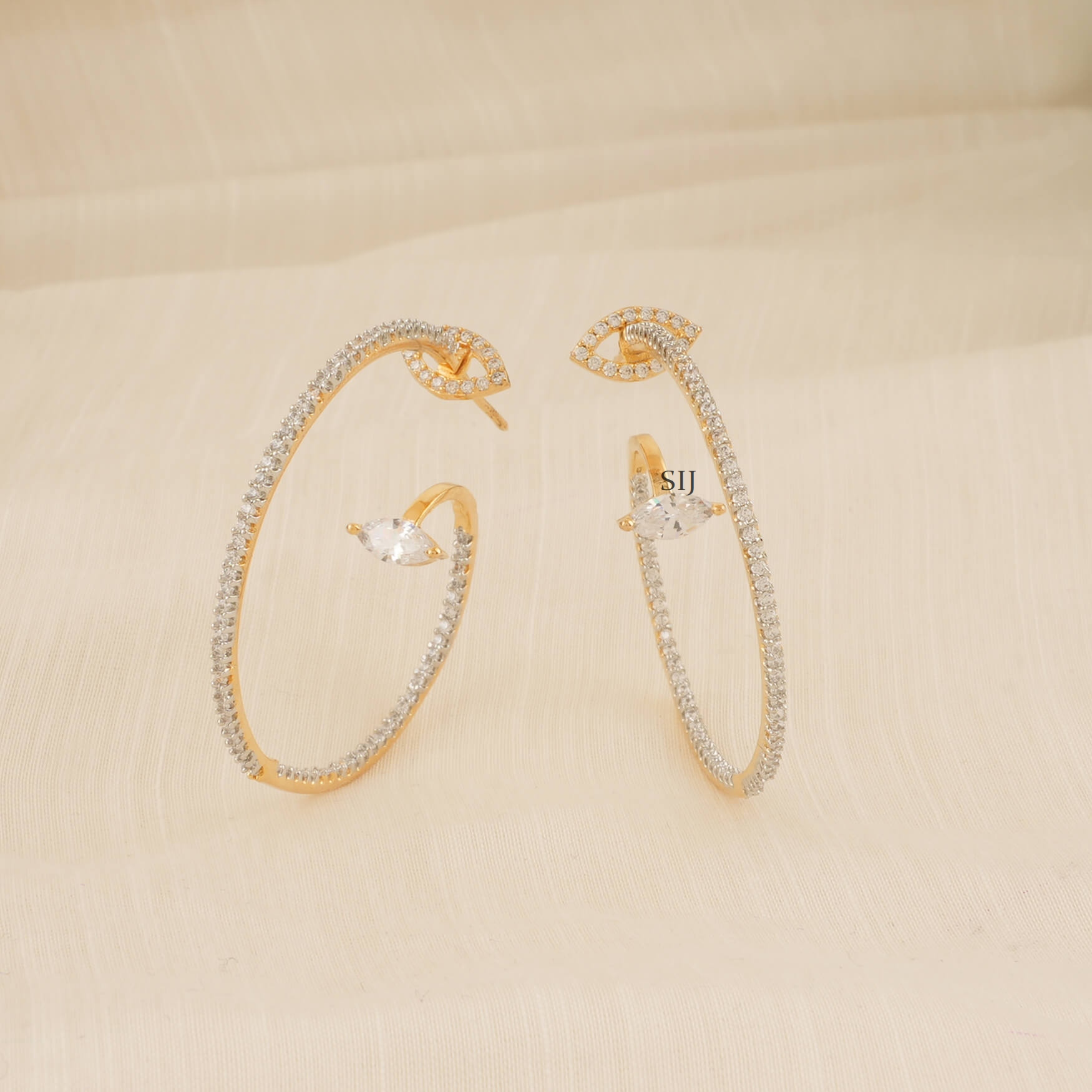 Gold Plated Round Hoop CZ Stones Earrings