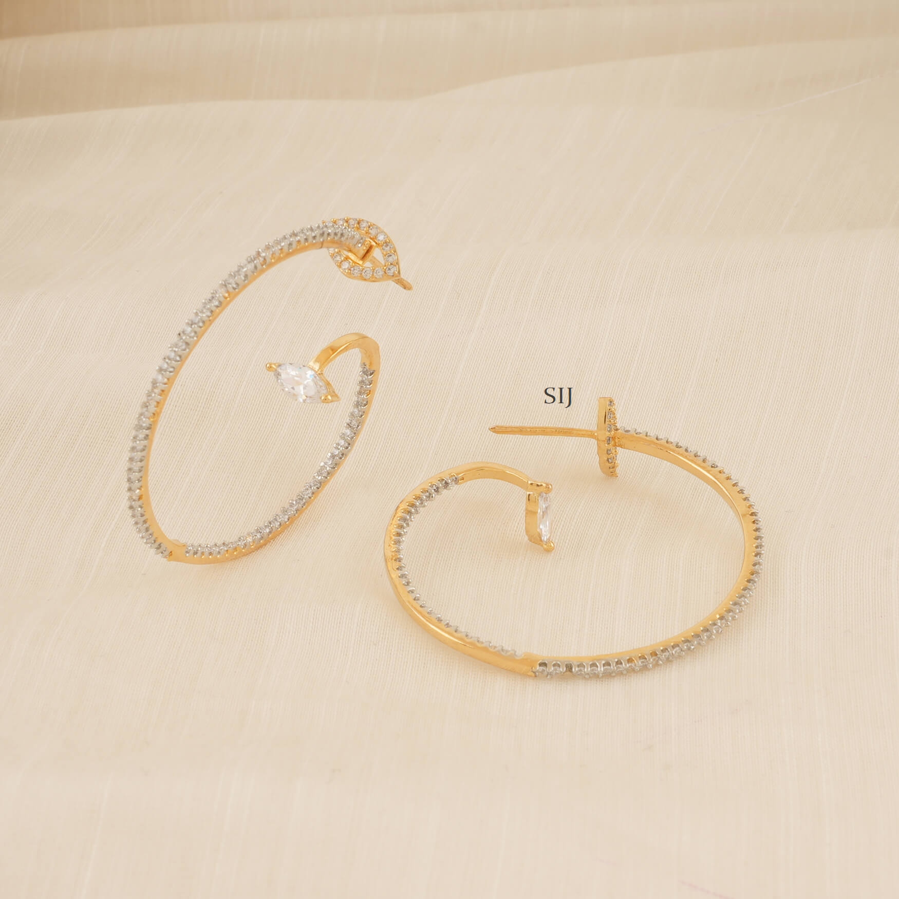 Gold Plated Round Hoop CZ Stones Earrings
