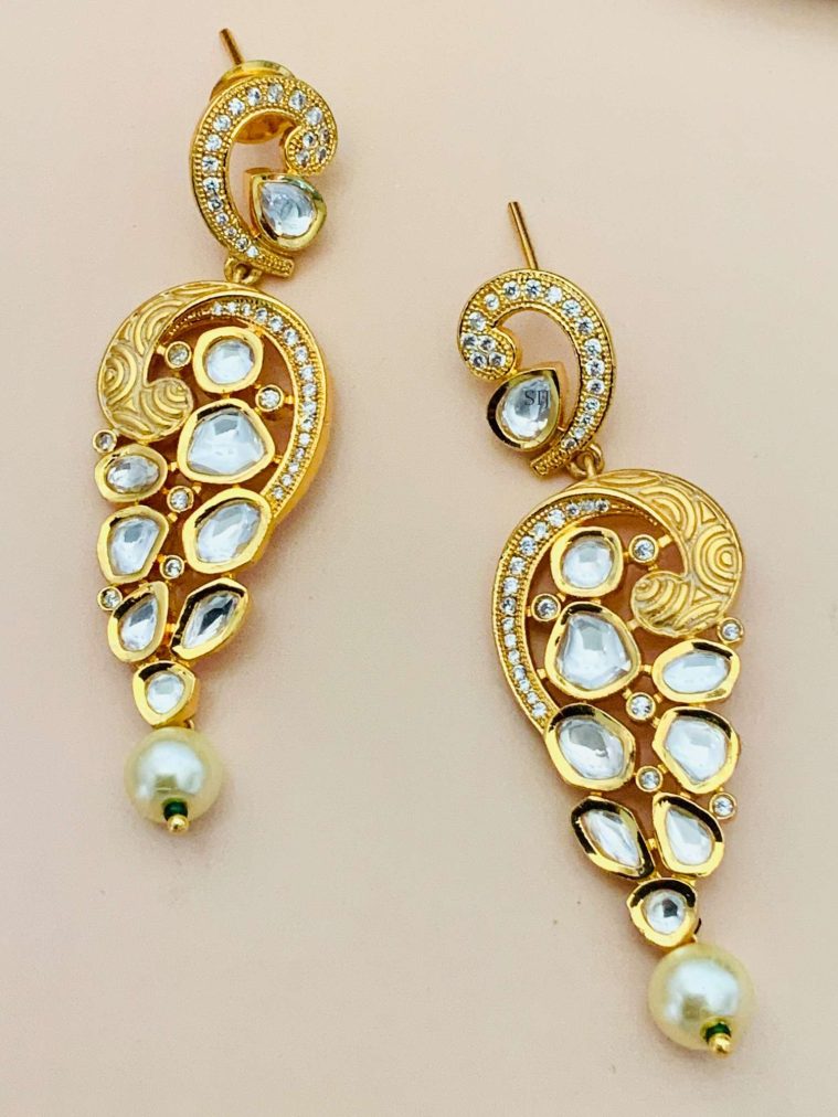 Artificial Stones and Kundan Peacock Design Earrings