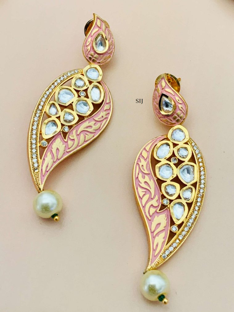 Artificial Light Pink Earrings with Kundans