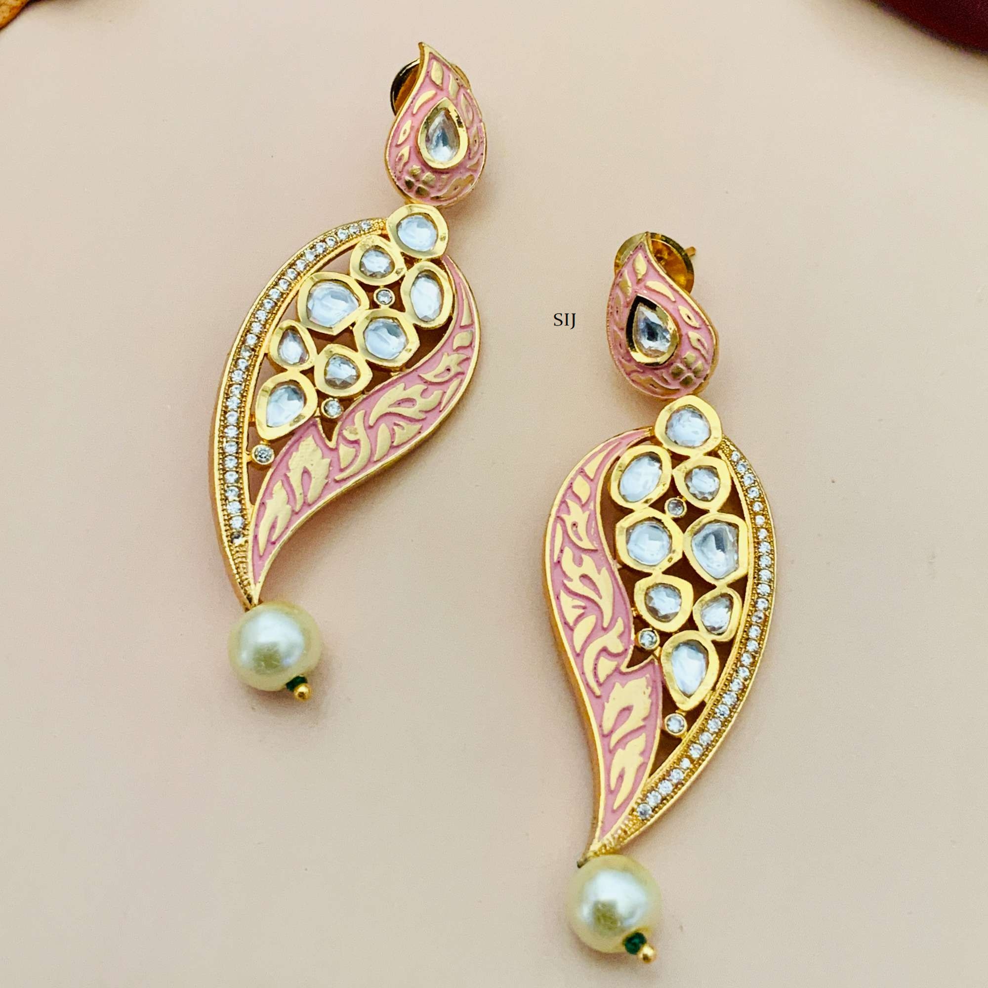Artificial Light Pink Earrings with Kundans