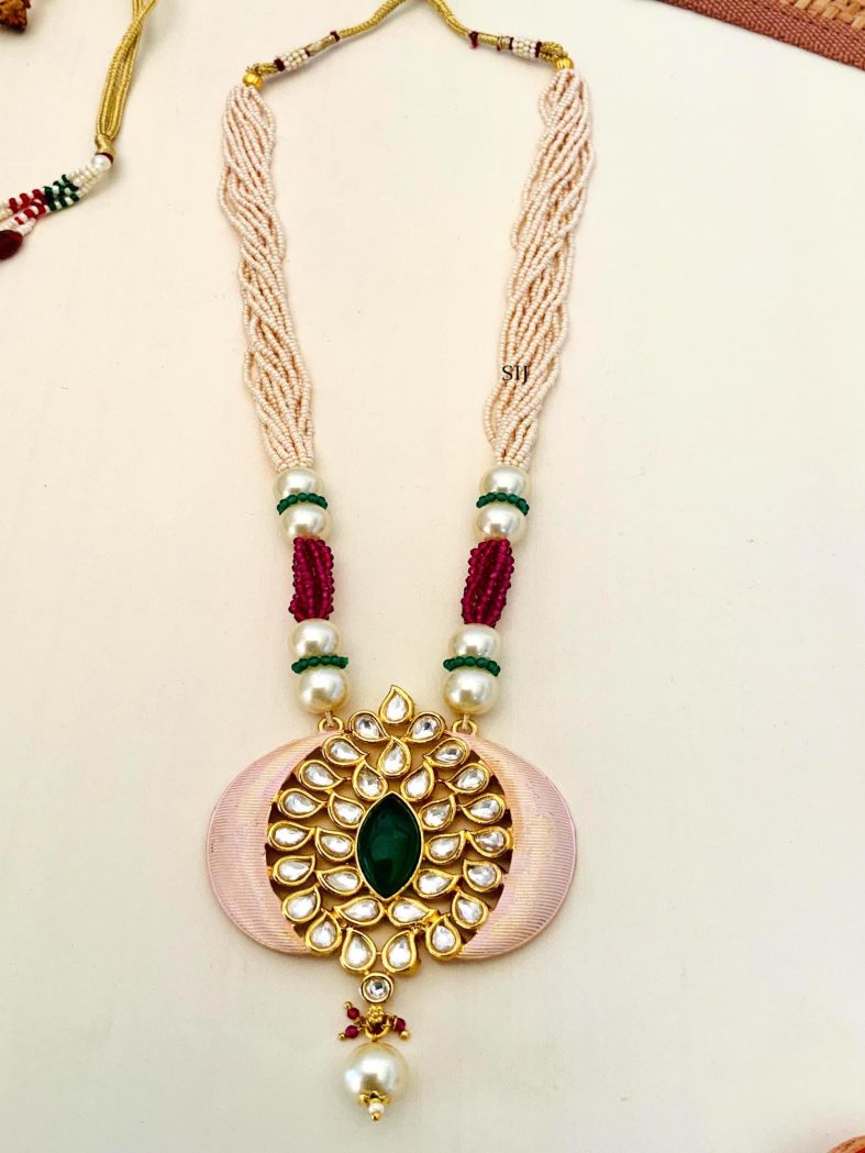 Imitation Kundan Pendant with Multi Layers Pearl Beaded Haram