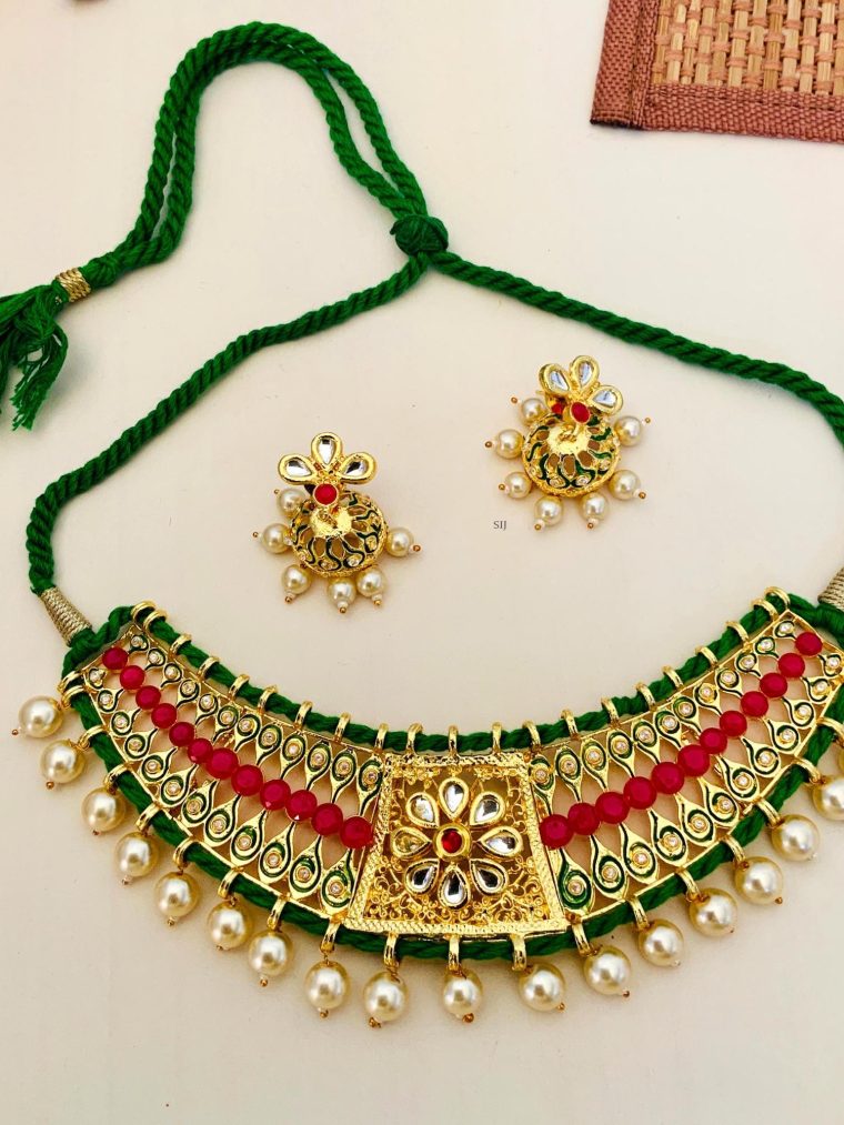 Kundan Stone Pearl Bead Drop Choker