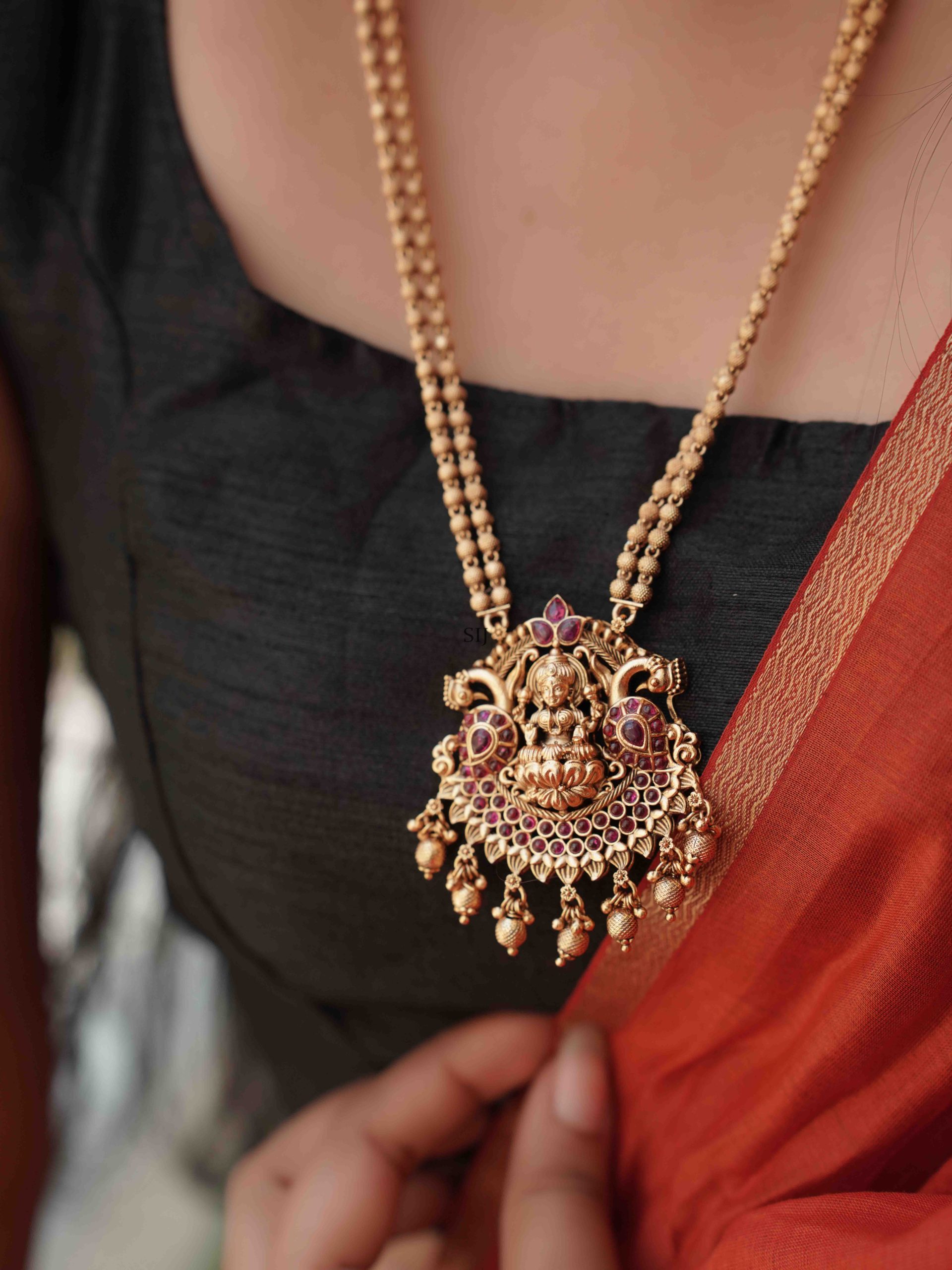 Traditional Gold Beads Haram with Lakshmi Pendant