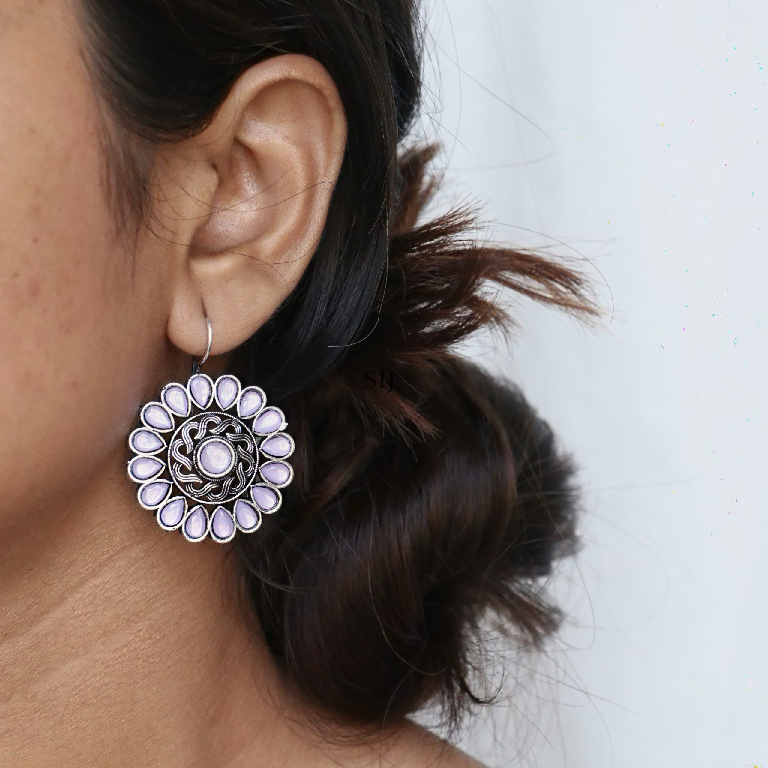 Artificial Flower Design German Silver Earrings