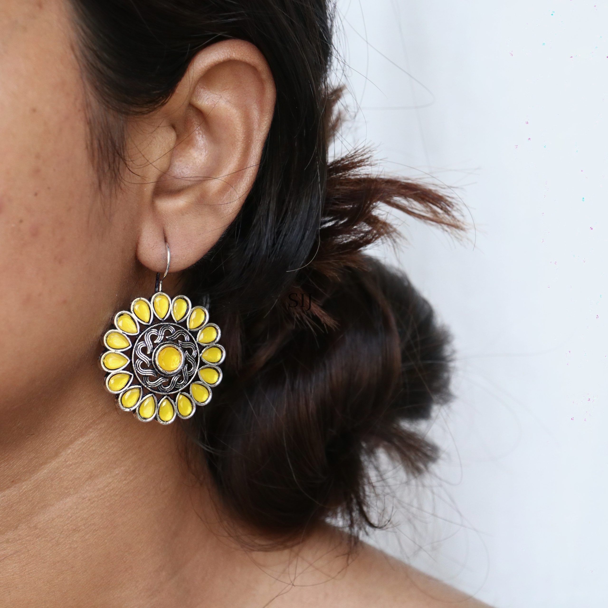 Artificial Flower Design German Silver Earrings