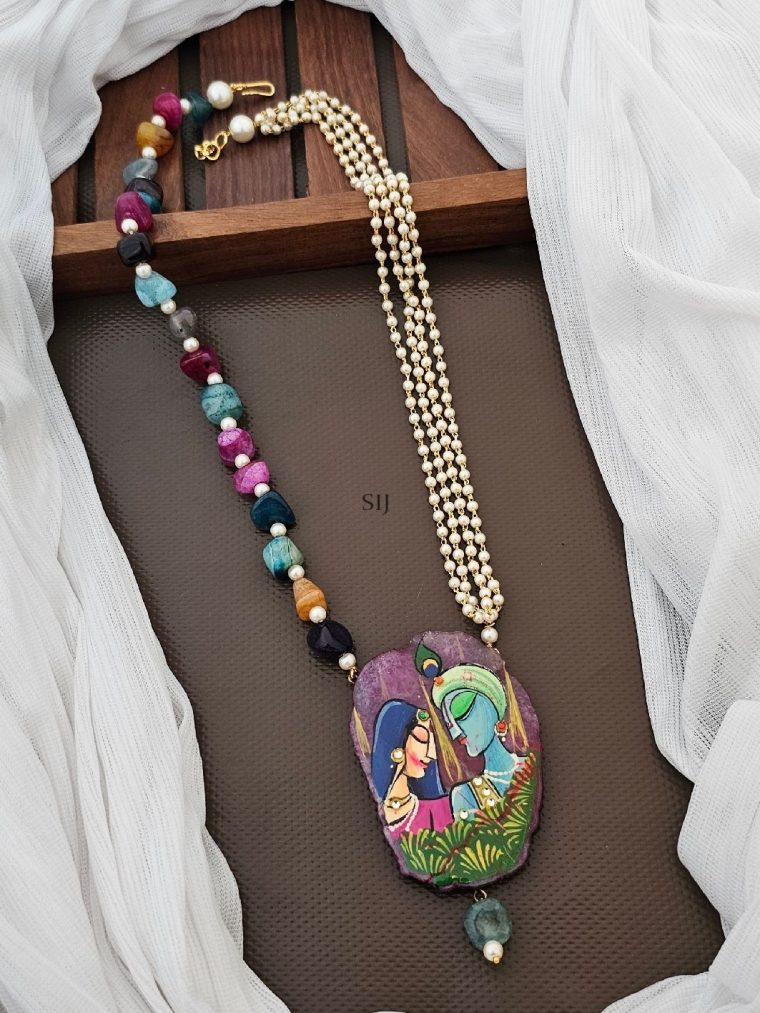 Artificial Radhakrishna Pendant with Multi Colour Beads Necklace