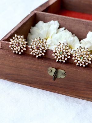 One Gram Gold White Stone Flower Design Ear Studs