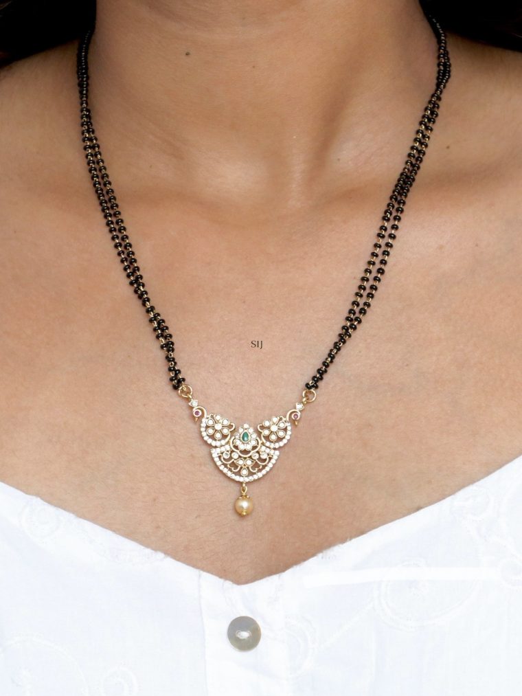 Gold Plated White Stone Pendant Mangalsutra