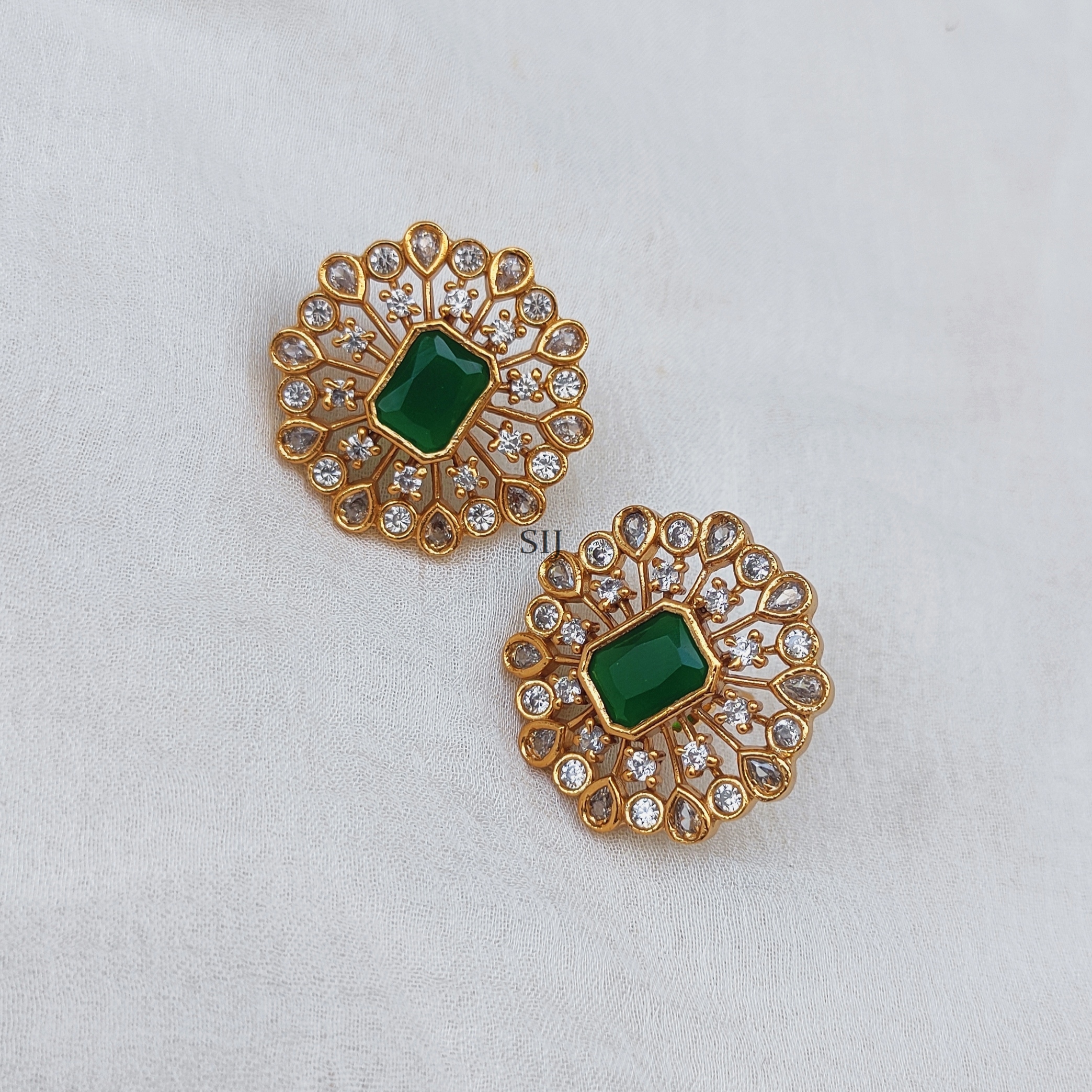 Green & White Stone Earrings