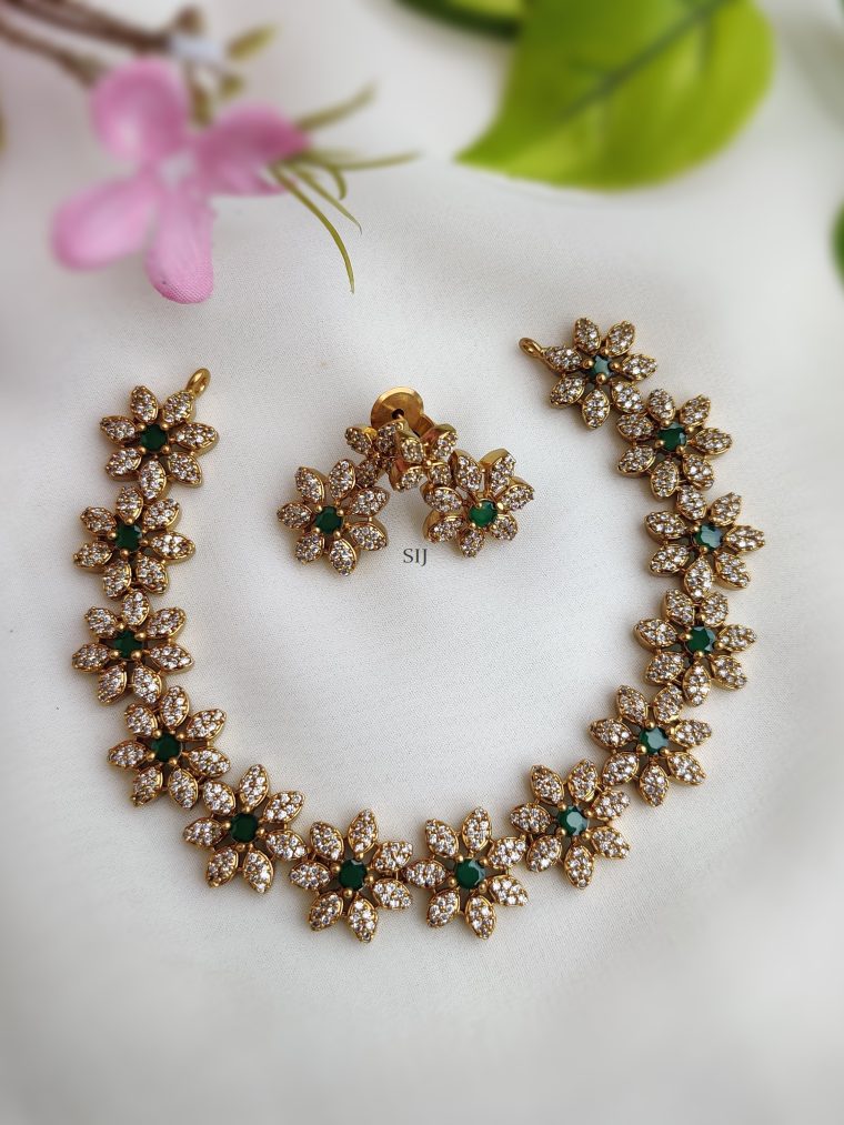 Green&White Stone Flower Necklace Set