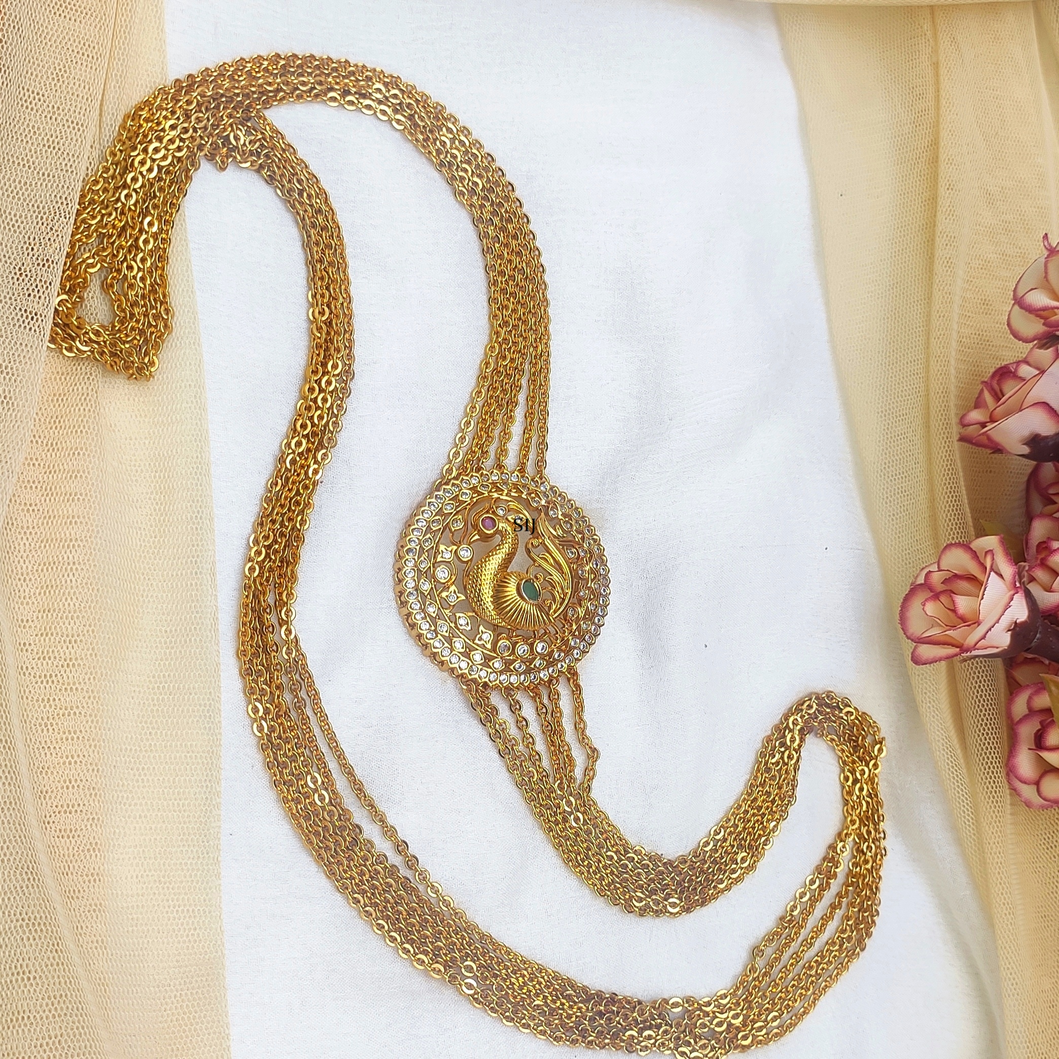 Imitation Gold Plated Chain with Peacock Mugappu