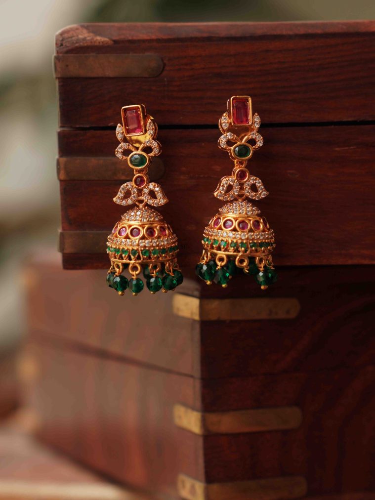 Matte Finish Multi Stone Jhumkas