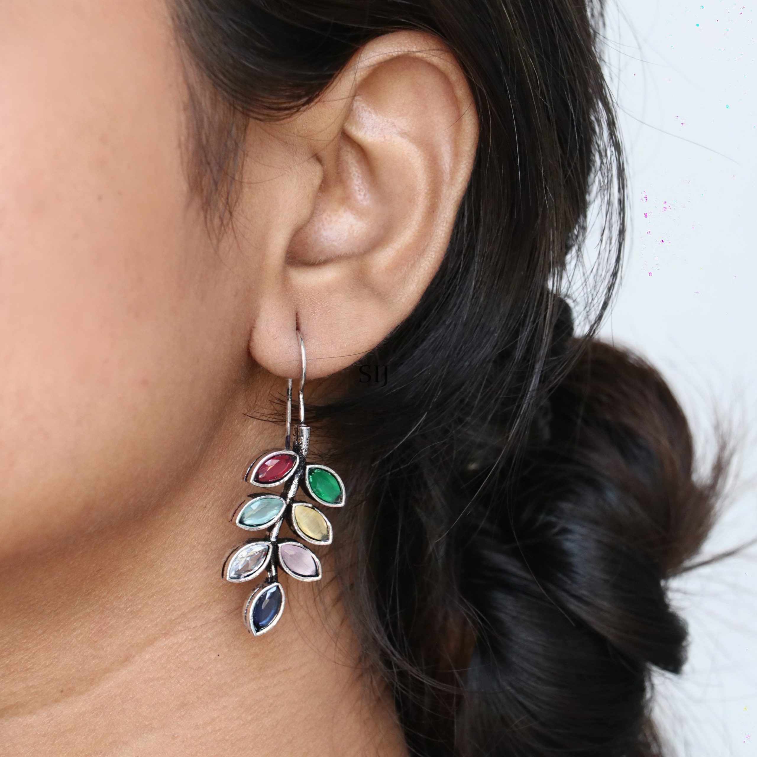 Multicolour German Silver Leaf Earrings