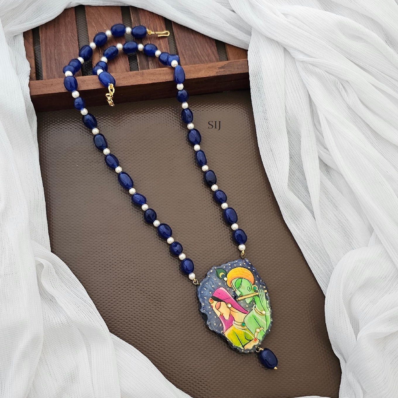 Blue Beads Chain with Radha krishna Pendant