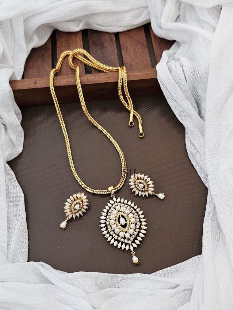 Gold Plated Chain With Pearl Pendant Set