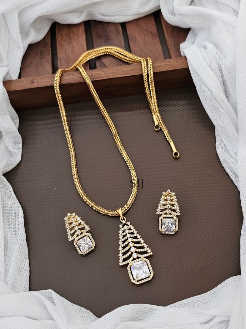 Artificial Gold Plated Chain With CZ Stones Pendant Set